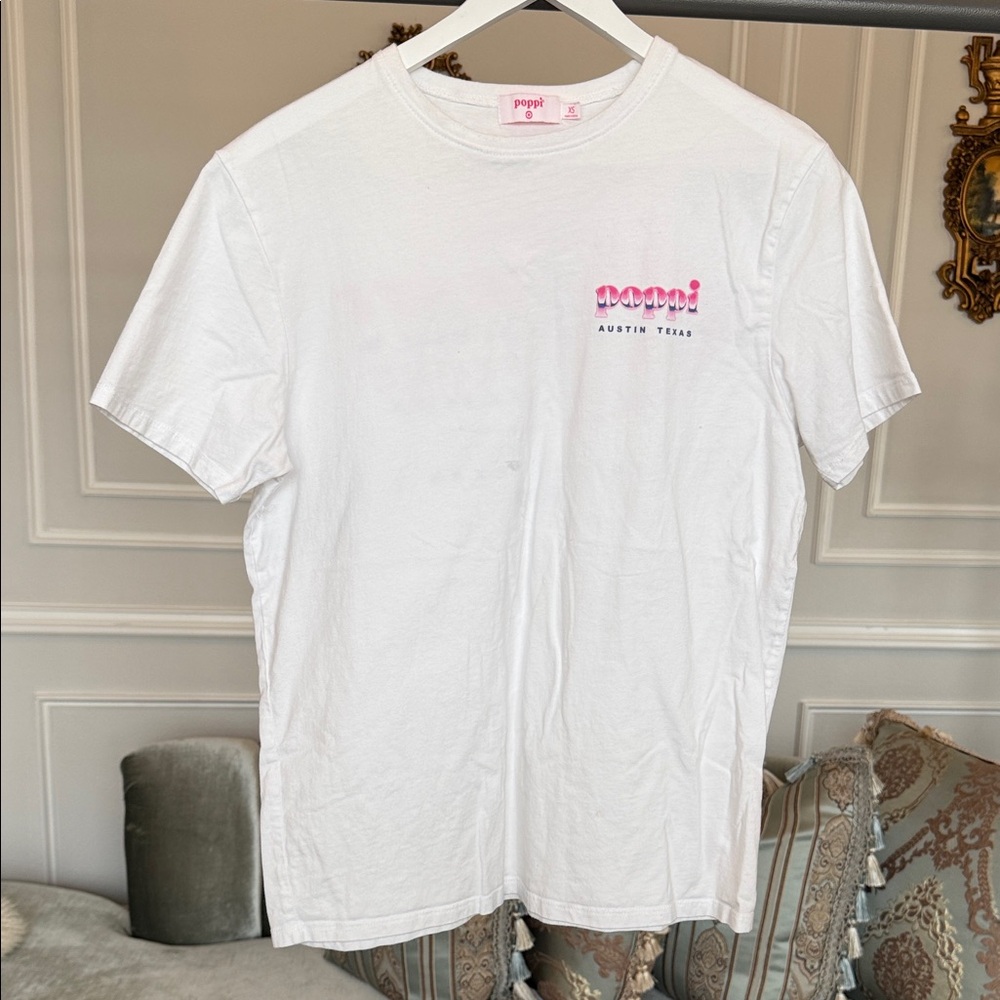 Poppi Austin Texas White Tee with Pink Logo XS